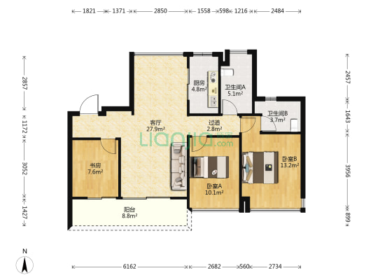 中海悦林熙岸A区 3室1厅2卫 104平方