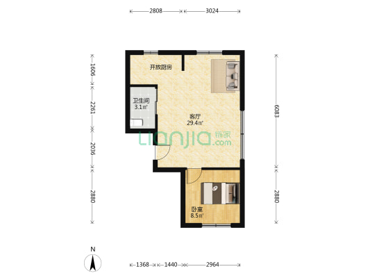 保工家苑 1室1厅1卫 66平方