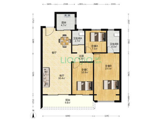 郑州碧桂园天玺湾 3室1厅2卫 116平方