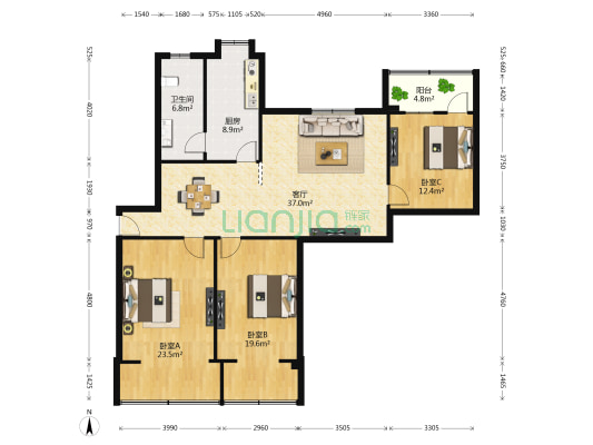 西船住宅小区 3室1厅1卫 130平方