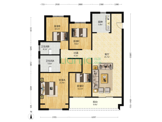 德信东宸里 4室1厅2卫 151平方