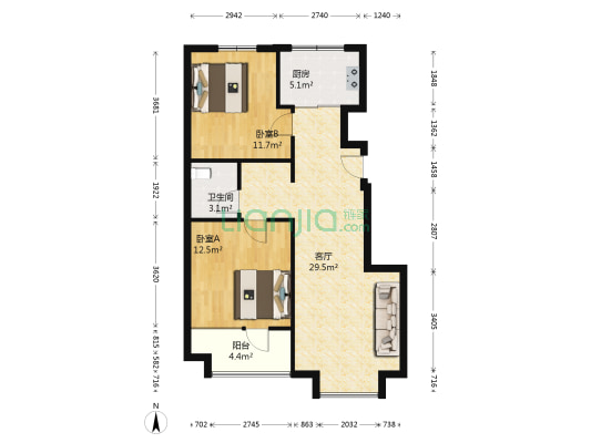万科生态城三期 2室1厅1卫 87平方