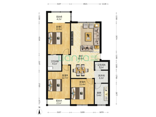 水城茗馨苑C区 3室1厅3卫 109平方