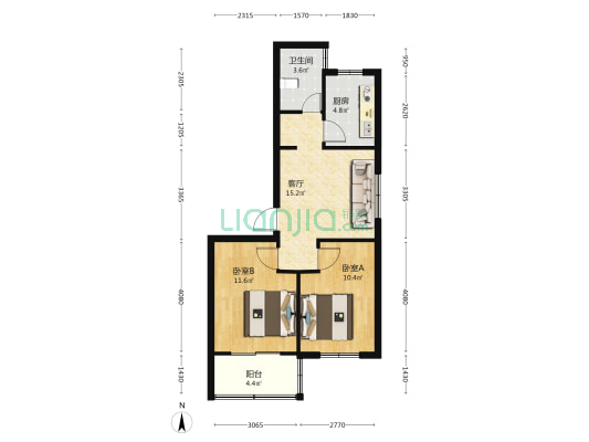 东方商贸城 2室1厅1卫 61平方