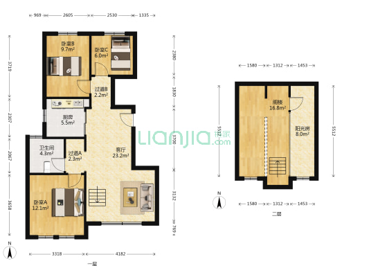 融创城融丹园 3室1厅1卫 126平方