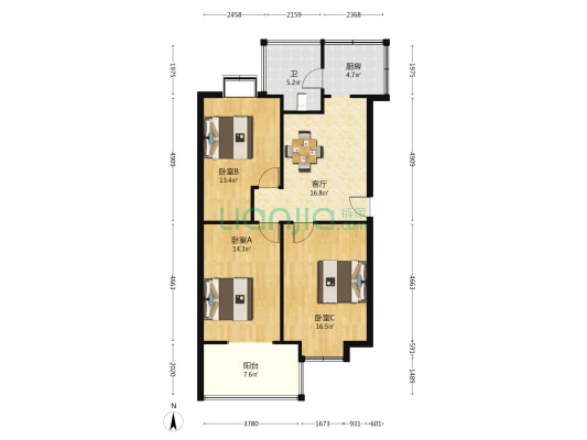 建筑设计院宿舍 3室1厅1卫 83平方