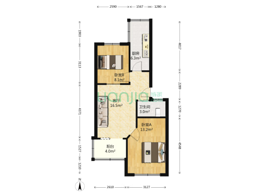 广电厅家属院 2室1厅1卫 60平方