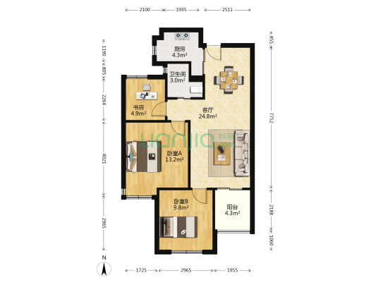 大悦雅园 3室1厅1卫 82平方