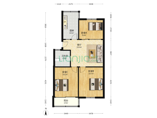 金门路508号 3室1厅1卫 88平方