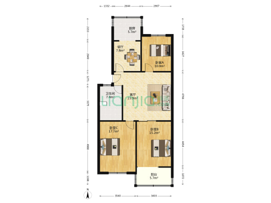 洪家楼南路17-2号 3室2厅1卫 103平方