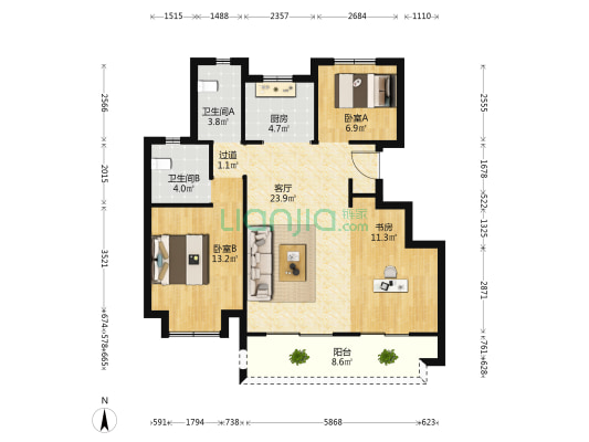 海伦堡逸璟园 3室1厅2卫 95平方
