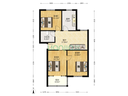 北干二苑新安寓 3室1厅1卫 86平方