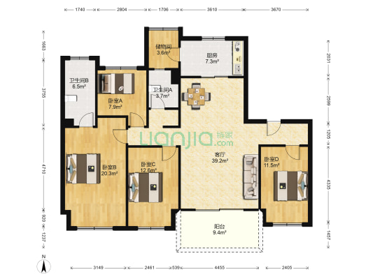 柏悦华府 4室1厅2卫 143平方