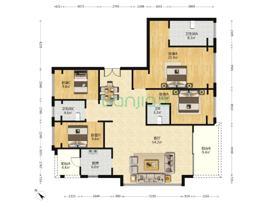 万科·瑧山海家园 4室1厅3卫 189平方