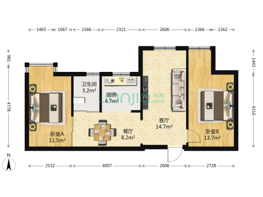 金海财富中心 2室2厅1卫 53平方