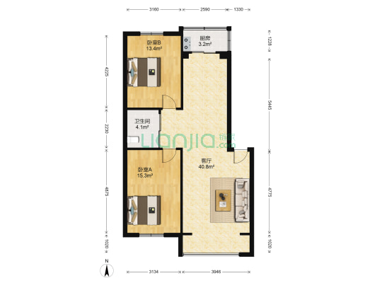 银湖柳苑 2室1厅1卫 97平方