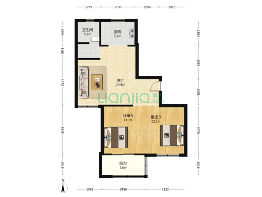 妙景和庭 2室1厅1卫 98平方