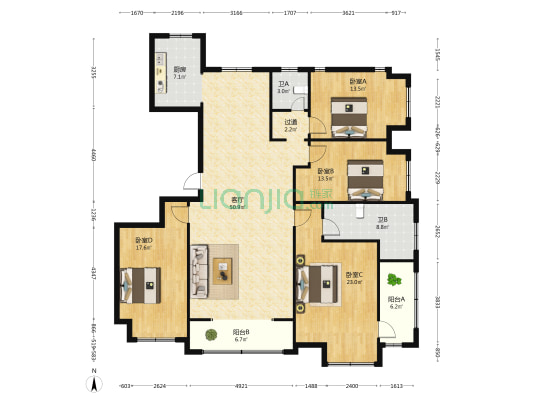 金域蓝湾 4室1厅2卫 187平方