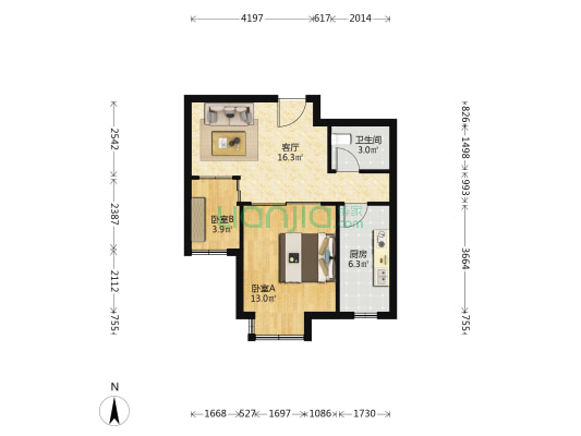 嘉元学城 2室1厅1卫 56平方