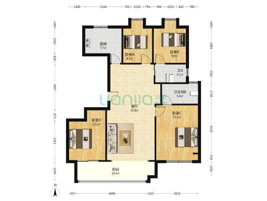 融创枫丹公馆 4室1厅2卫 134平方