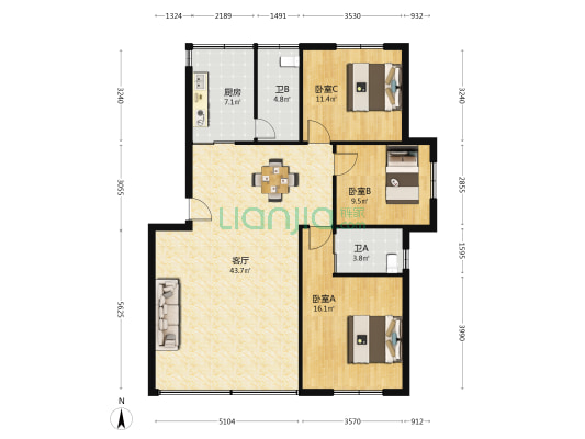 玫瑰西路散盘 3室1厅2卫 122平方