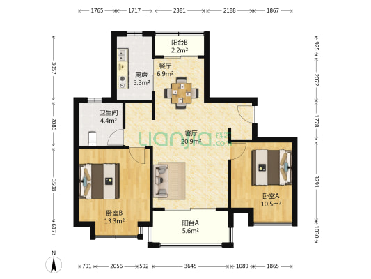 丽景花园 2室2厅1卫 84平方