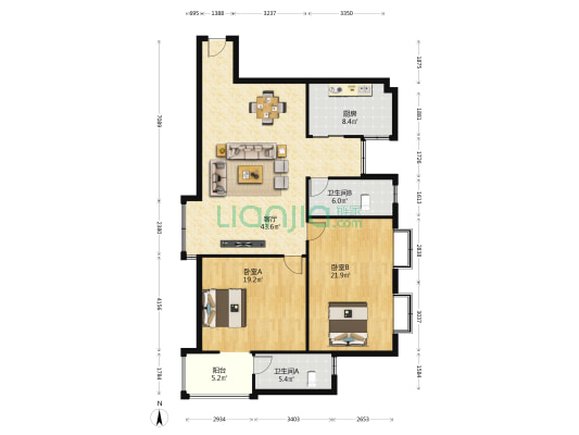 良康花园 2室1厅2卫 128平方