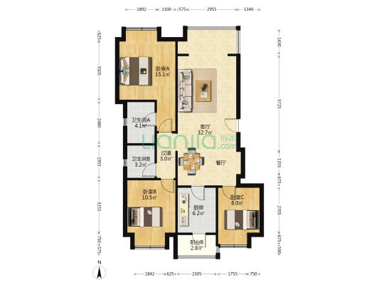 招商雍景府 3室1厅2卫 101平方
