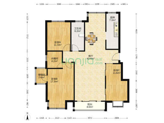 丽景春天 3室1厅1卫 136平方