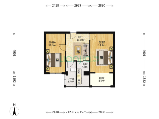 兰州二十中家属院 2室1厅1卫 44平方