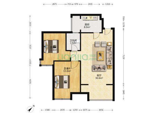 外滩地一号 2室1厅1卫 88平方