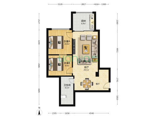 远达维斯特大厦（私人府邸） 2室1厅1卫 81平方
