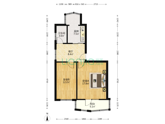 商科宿舍 2室1厅1卫 63平方