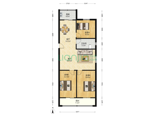 景龙池75号 3室2厅1卫 102平方