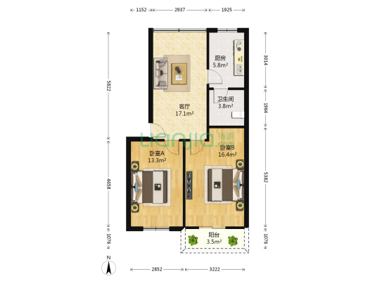 物资公司宿舍 2室1厅1卫 70平方
