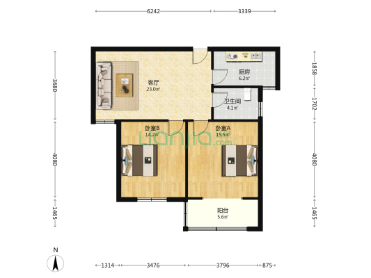 富安平果郡 2室1厅1卫 92平方
