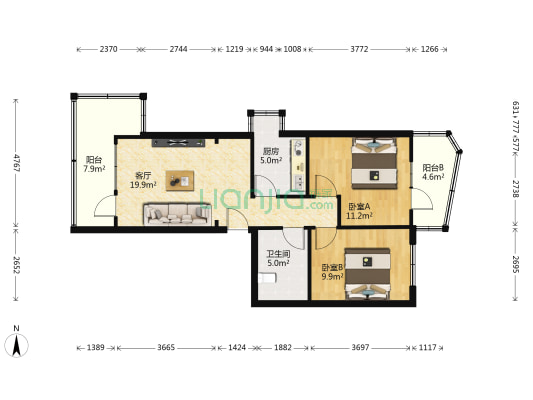 兰州市建设银行家属院 2室1厅1卫 78平方