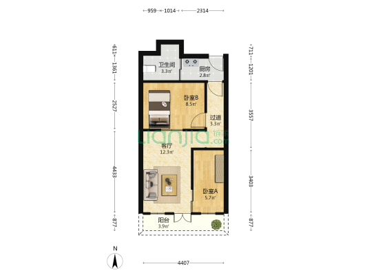 升平路 2室1厅1卫 47平方