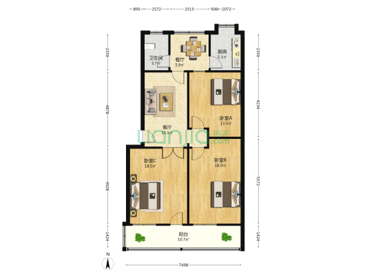 三经路9号 3室2厅1卫 102平方