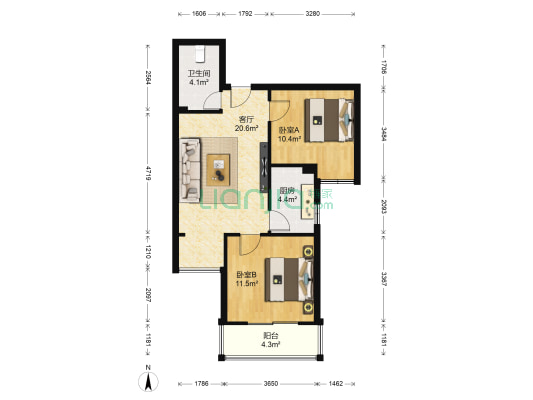 大洋时代国际 2室1厅1卫 74平方
