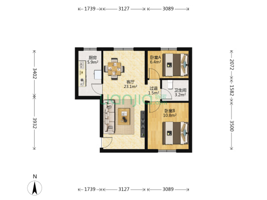 雲北小區 2室1厅1卫 72平方