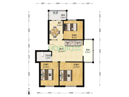 环卫队宿舍 3室2厅1卫 83平方