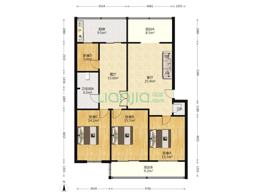 平阳路省检察院宿舍 4室2厅2卫 137平方