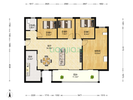 万科第五城三期 3室1厅1卫 116平方