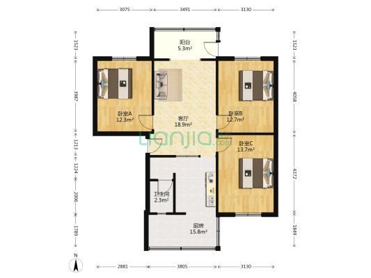 西马棚街34号 3室1厅1卫 83平方