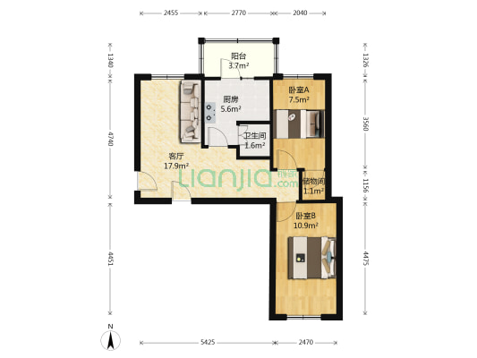 三辅四道街 2室1厅1卫 92平方