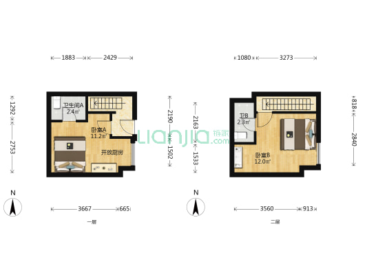 V格时代广场 2室0厅2卫 41平方