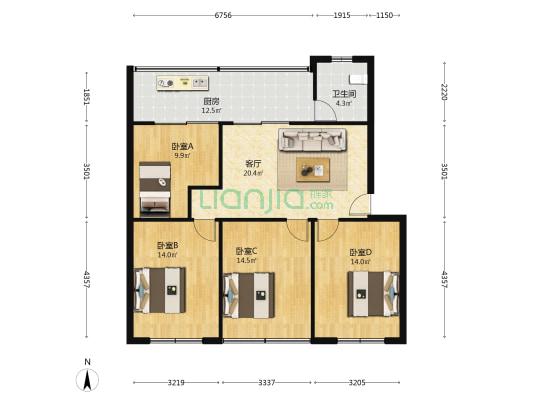 粮运家属院 4室1厅1卫 106平方