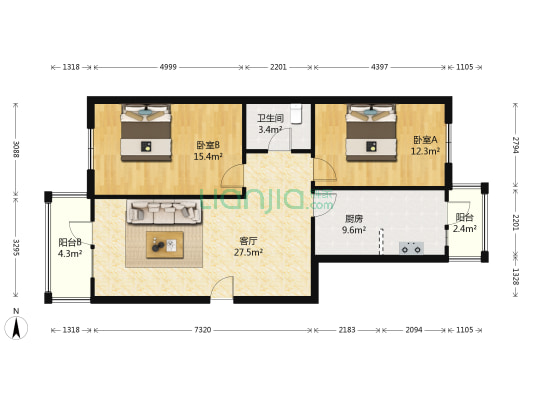 阳光绿色家园 2室1厅1卫 99平方