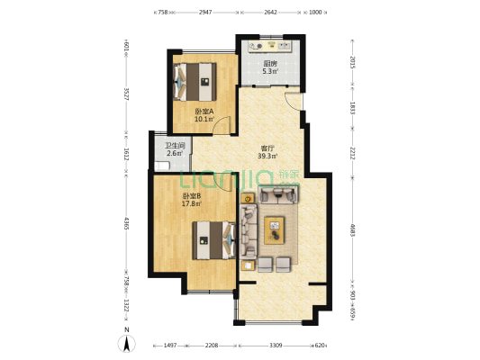 奕淳绿园 2室1厅1卫 87平方